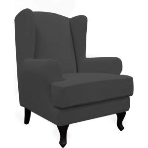 Easy-Going Stretch Wingback Chair Sofa Slipcover 2-Piece Sofa Cover Furniture Protector Couch Soft with Elastic Bottom, Spandex Jacquard Fabric Small Checks, Dark Gray(Dark Gray)