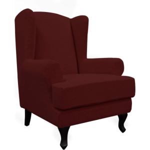 Easy-Going Stretch Wingback Chair Sofa Slipcover 2-Piece Sofa Cover Furniture Protector Couch Soft with Elastic Bottom, Spandex Jacquard Fabric Small Checks, Dark Gray(Wine)