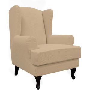 Easy-Going Stretch Wingback Chair Sofa Slipcover 2-Piece Sofa Cover Furniture Protector Couch Soft with Elastic Bottom, Spandex Jacquard Fabric Small Checks, Dark Gray(Sand)