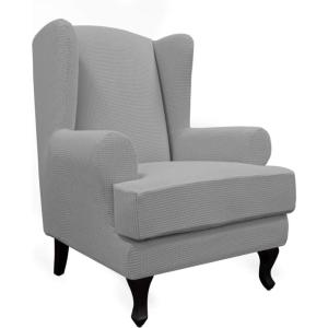 Easy-Going Stretch Wingback Chair Sofa Slipcover 2-Piece Sofa Cover Furniture Protector Couch Soft with Elastic Bottom, Spandex Jacquard Fabric Small Checks, Dark Gray(Light Gray)