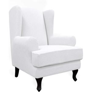 Easy-Going Stretch Wingback Chair Sofa Slipcover 2-Piece Sofa Cover Furniture Protector Couch Soft with Elastic Bottom, Spandex Jacquard Fabric Small Checks, Dark Gray(Snow White)