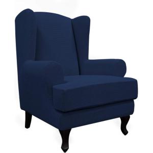 Easy-Going Stretch Wingback Chair Sofa Slipcover 2-Piece Sofa Cover Furniture Protector Couch Soft with Elastic Bottom, Spandex Jacquard Fabric Small Checks, Dark Gray(Navy)