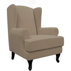 Easy-Going Stretch Wingback Chair Sofa Slipcover 2-Piece Sofa Cover Furniture Protector Couch Soft with Elastic Bottom, Spandex Jacquard Fabric Small Checks, Dark Gray(Natural)