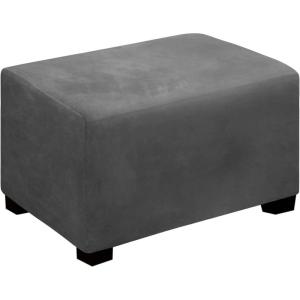 Easy-Going Velvet Stretch Ottoman Cover Rectangle Folding Storage Slipcovers Footstool Protect Footrest Covers with Elastic Bottom Grey Ottoman L