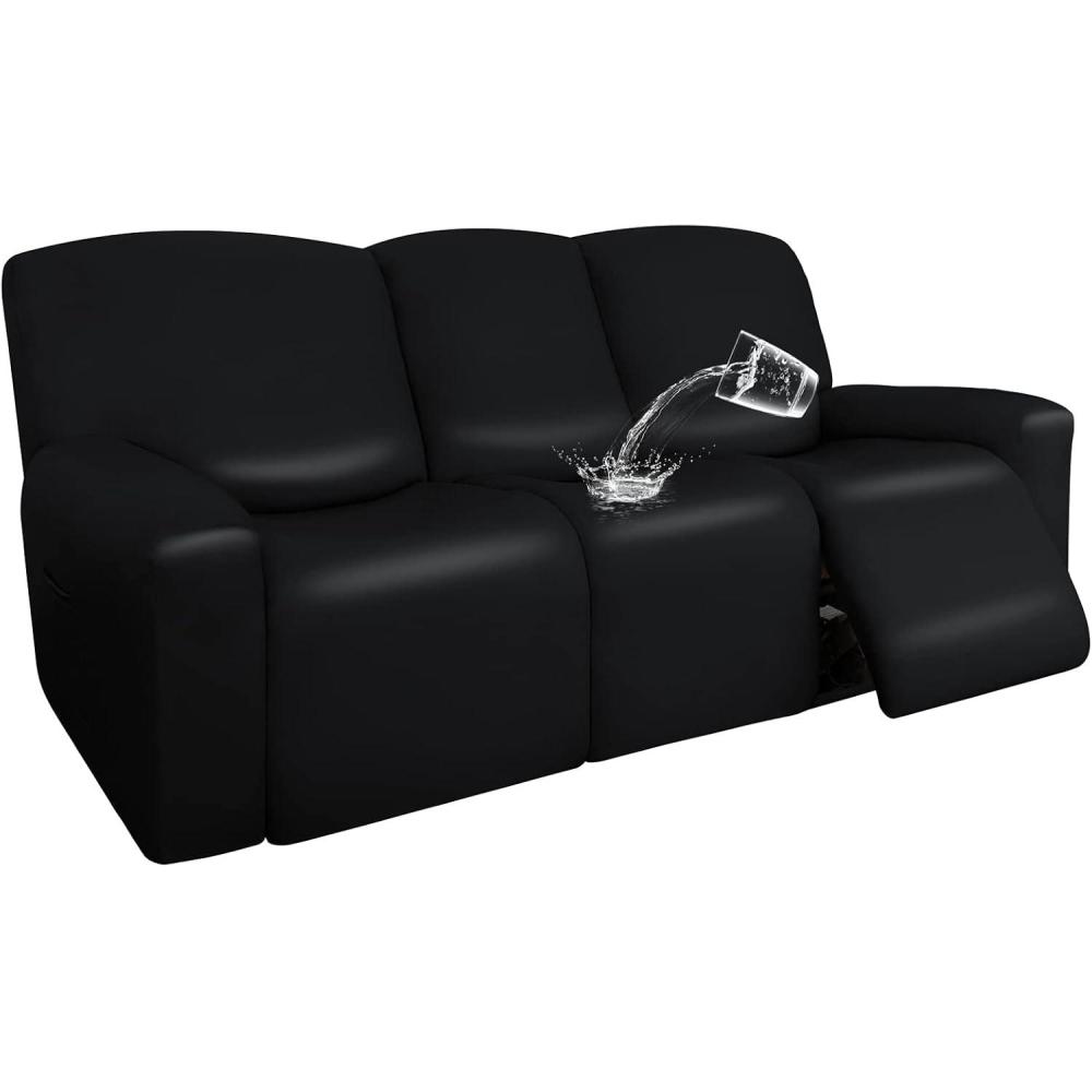 image:imageEasyGoing PU Leather Recliner Sofa Slipcovers Waterproof Stretch Sofa Covers 8 Pieces Stretch Furniture Protector Elastic Strap Shield Pets Kids Children Cats Dogs Black