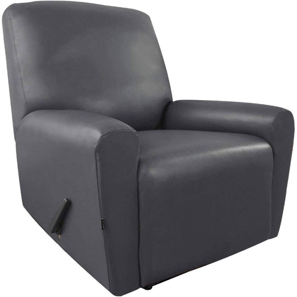image:imageEasyGoing PU Leather Recliner slipcovers Waterproof Stretch Sofa Covers 4 Pieces Stretch Furniture Protector AntiSlip Elastic Strap Shield Pets Kids Children Cats Dogs Recliner Dark Gray
