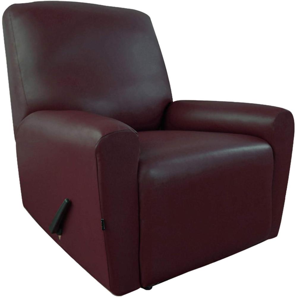 image:imageEasyGoing PU Leather Recliner slipcovers Waterproof Stretch Sofa Covers 4 Pieces Stretch Furniture Protector AntiSlip Elastic Strap Shield Pets Kids Children Cats Dogs Recliner Wine