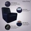 Easy-Going PU Leather Recliner slipcovers, Waterproof Stretch Sofa Covers, 4 Pieces Stretch Furniture Protector, Anti-Slip Elastic Strap Shield Pets Kids Children Cats Dogs (Recliner, Navy)