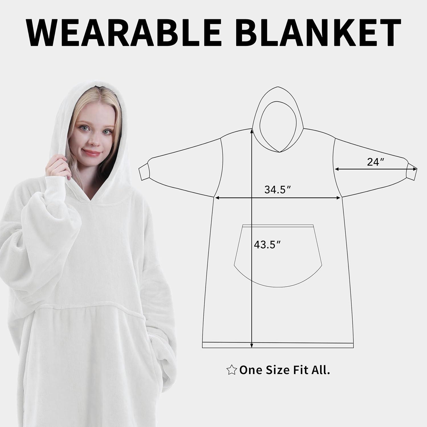 image:imageEasyGoing Oversized Flannel Wearable Blanket Hoodie for Adults One Size Fits AllIvory