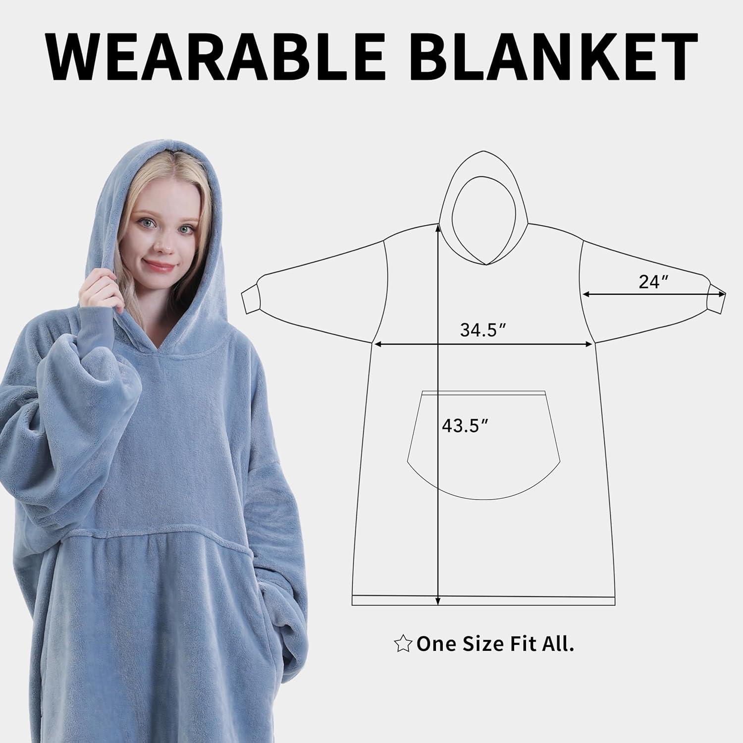image:imageEasyGoing Oversized Flannel Wearable Blanket Hoodie for Adults One Size Fits AllLight Blue
