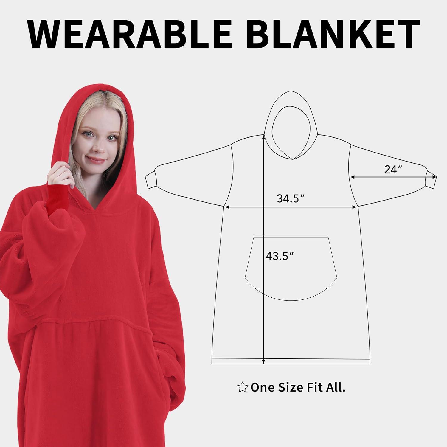 image:imageEasyGoing Oversized Flannel Wearable Blanket Hoodie for Adults One Size Fits AllRose Red