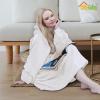 Easy-Going Oversized Flannel Wearable Blanket Hoodie for Adults, One Size Fits All(Ivory)