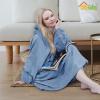 Easy-Going Oversized Flannel Wearable Blanket Hoodie for Adults, One Size Fits All(Light Blue)