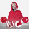Easy-Going Oversized Flannel Wearable Blanket Hoodie for Adults, One Size Fits All(Rose Red)