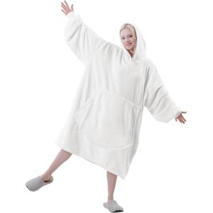 Easy-Going Oversized Flannel Wearable Blanket Hoodie for Adults, One Size Fits All(Ivory)