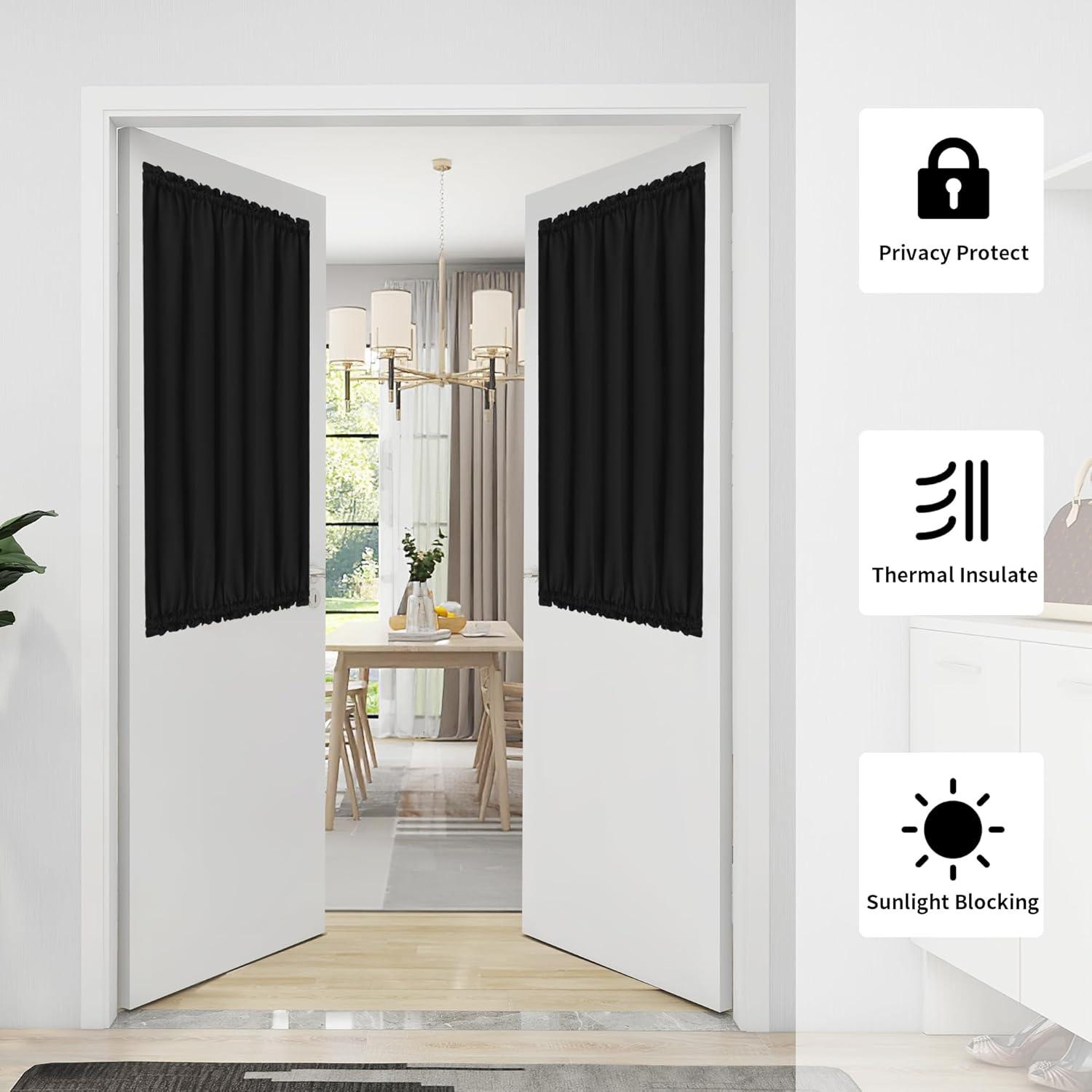 image:imageEasyGoing Blackout Door Curtains Rod Pocket Privacy Light Filtering Sidelight Curtains for French Door 1 Panel 25x40 inch GrayBlack