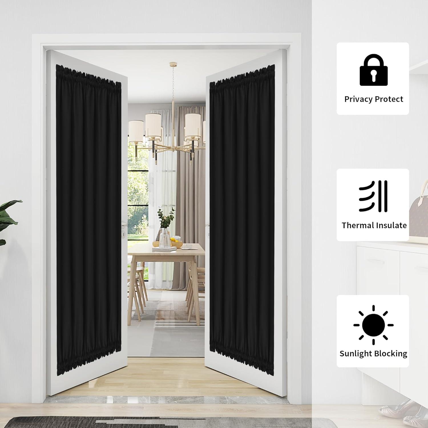 image:imageEasyGoing Blackout Door Curtains Rod Pocket Privacy Light Filtering Sidelight Curtains for French Door 1 Panel 25x40 inch GrayBlack