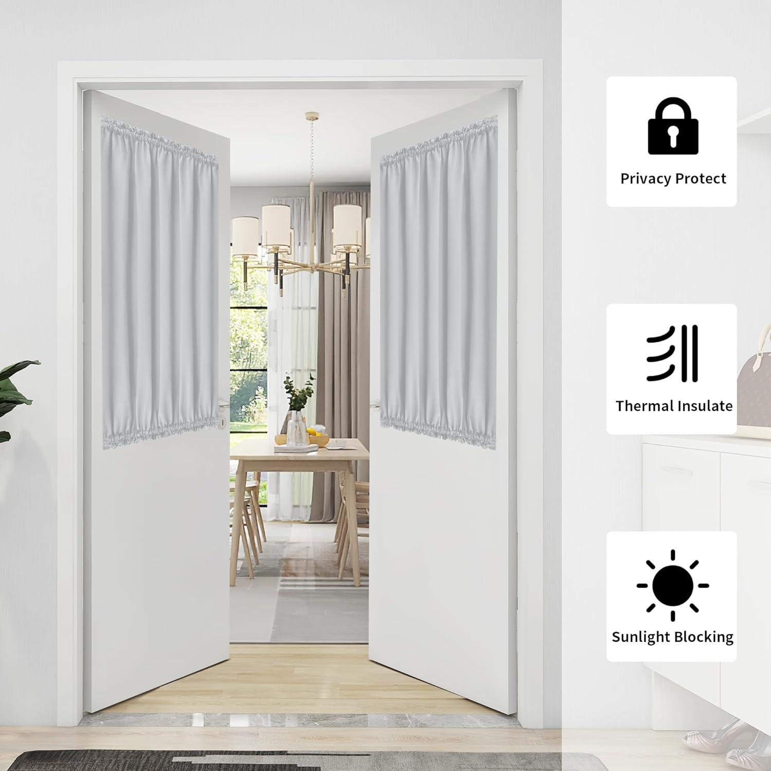 image:imageEasyGoing Blackout Door Curtains Rod Pocket Privacy Light Filtering Sidelight Curtains for French Door 1 Panel 25x40 inch GrayGreyish White