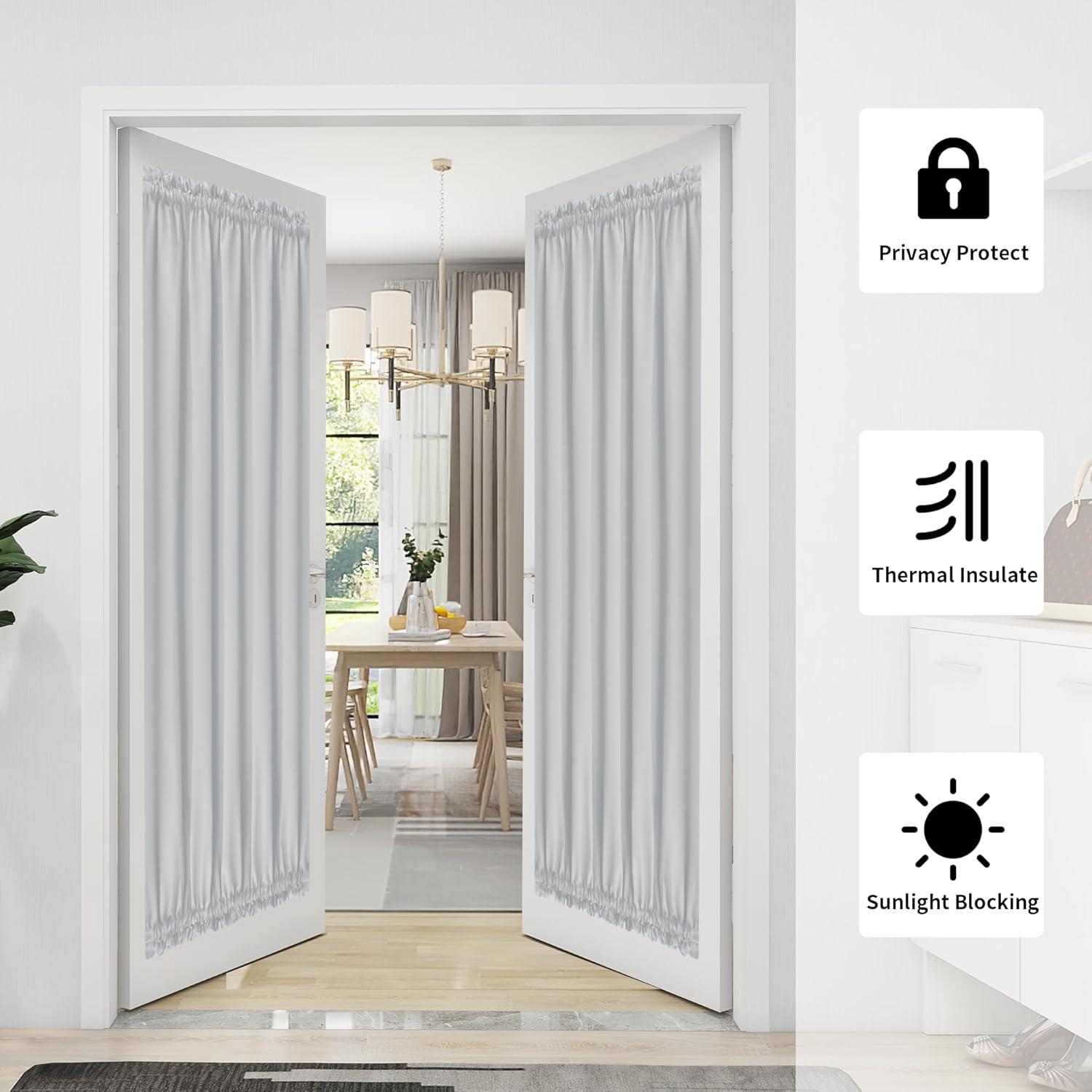 image:imageEasyGoing Blackout Door Curtains Rod Pocket Privacy Light Filtering Sidelight Curtains for French Door 1 Panel 25x40 inch GrayGreyish White