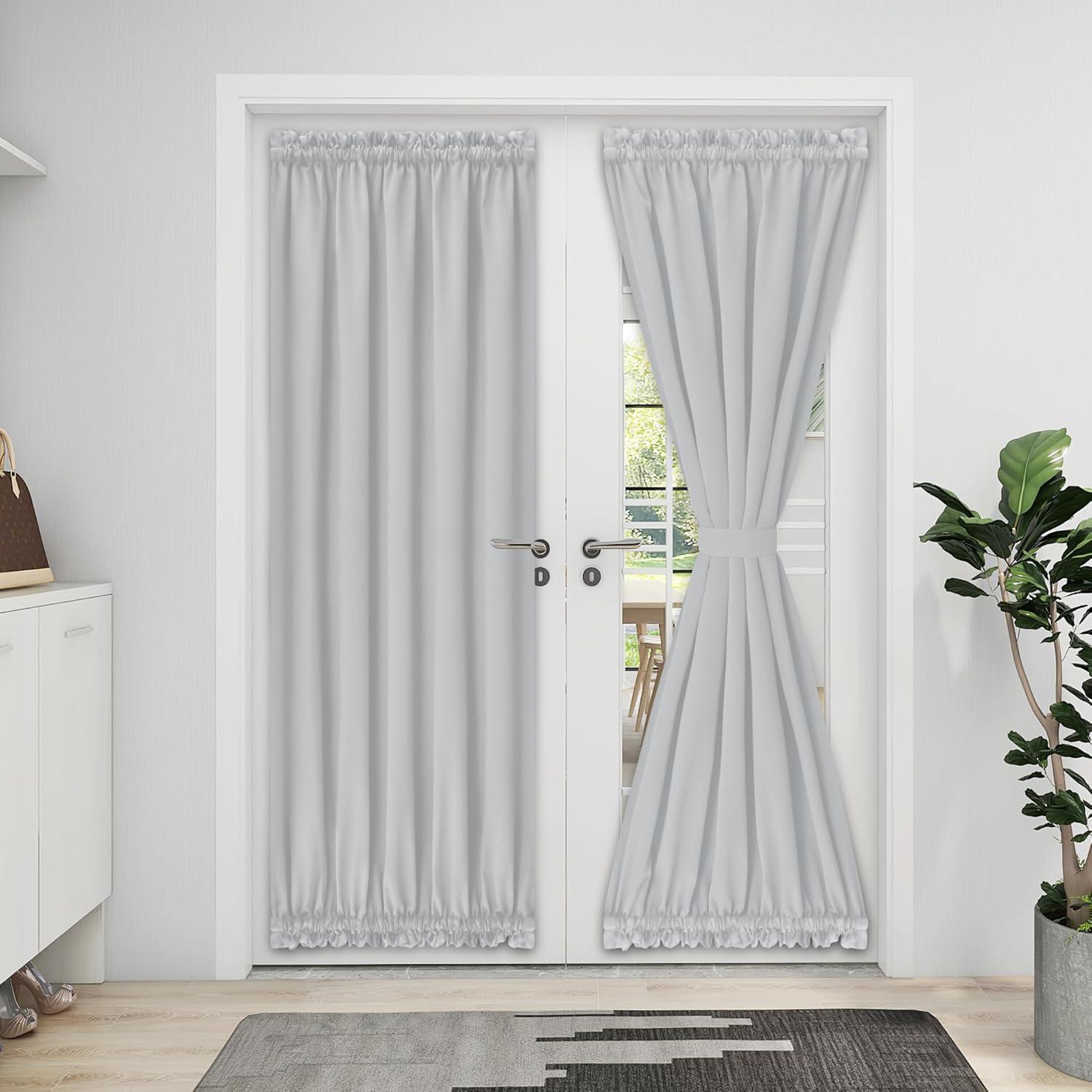 image:imageEasyGoing Blackout Door Curtains Rod Pocket Privacy Light Filtering Sidelight Curtains for French Door 1 Panel 25x40 inch GrayGreyish White
