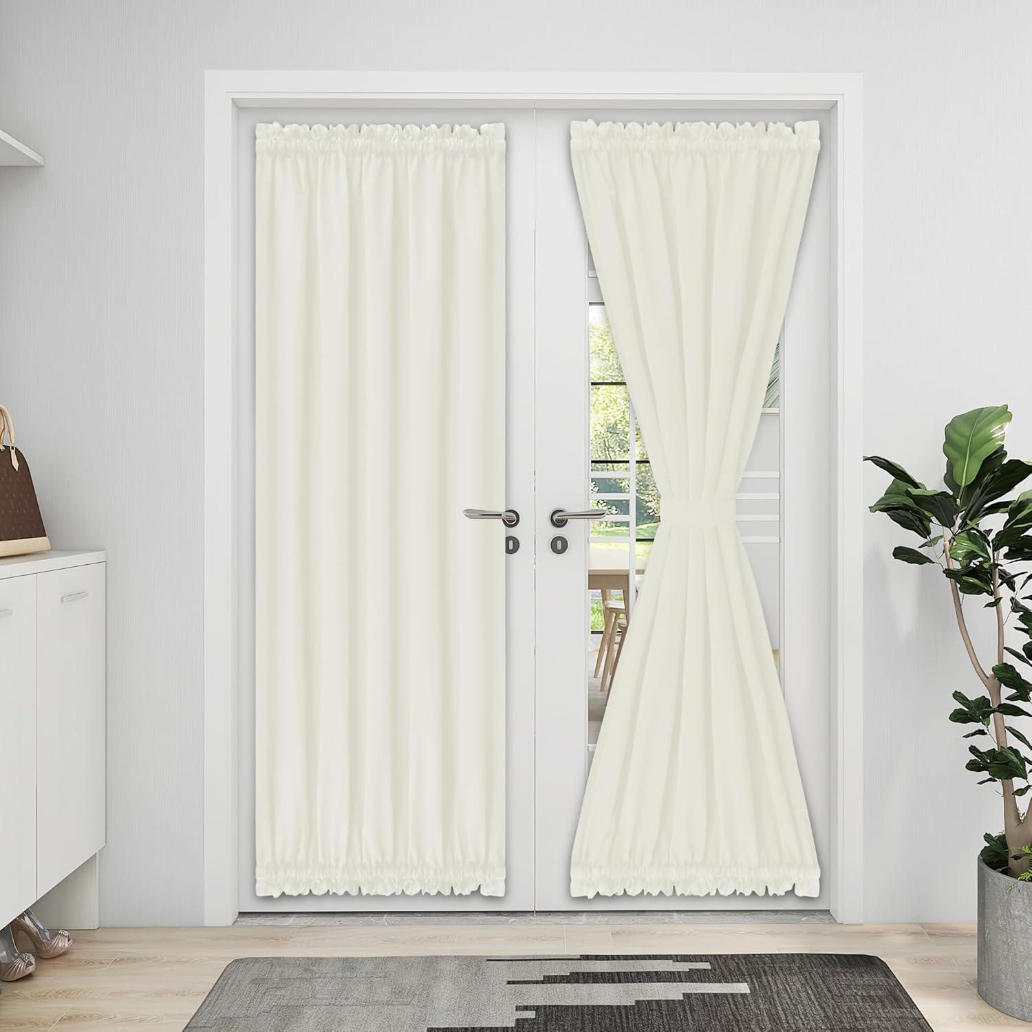 image:imageEasyGoing Blackout Door Curtains Rod Pocket Privacy Light Filtering Sidelight Curtains for French Door 1 Panel 25x40 inch GrayIvory