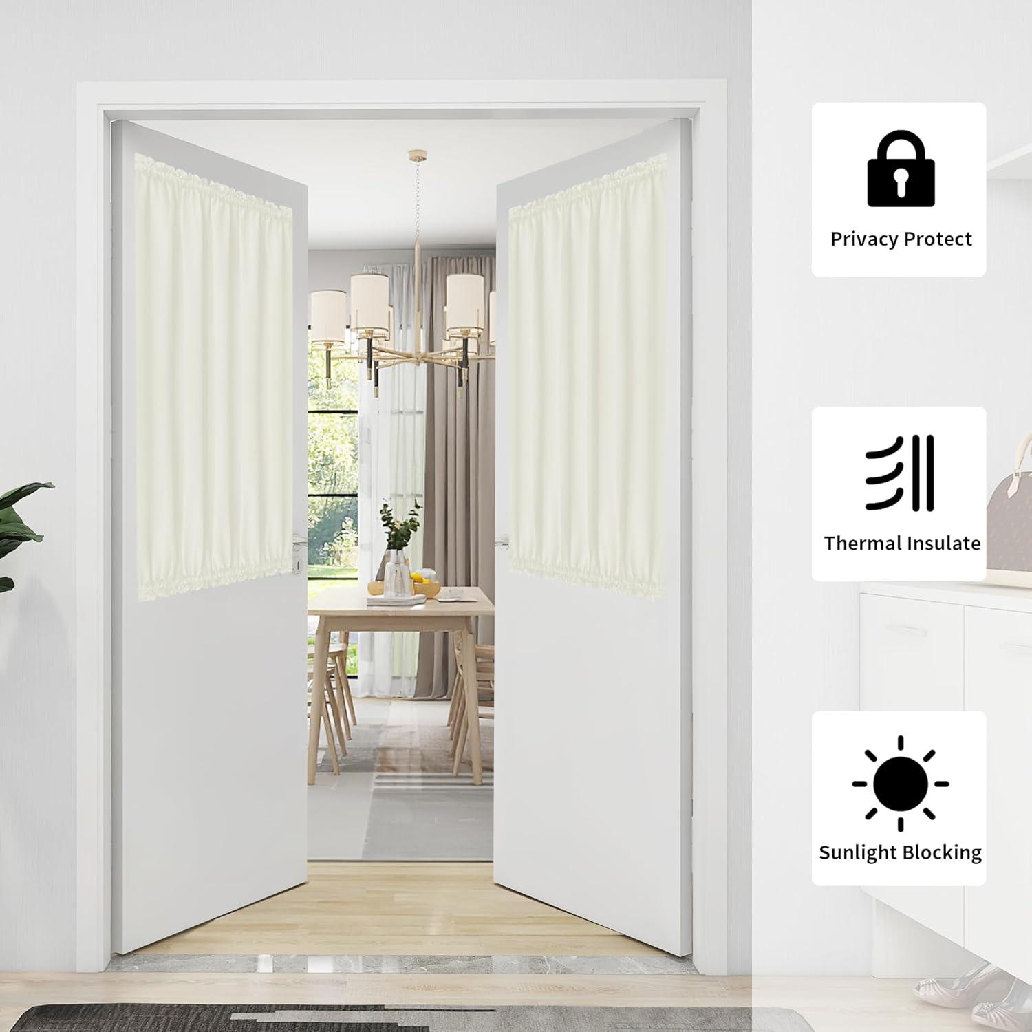image:imageEasyGoing Blackout Door Curtains Rod Pocket Privacy Light Filtering Sidelight Curtains for French Door 1 Panel 25x40 inch GrayIvory