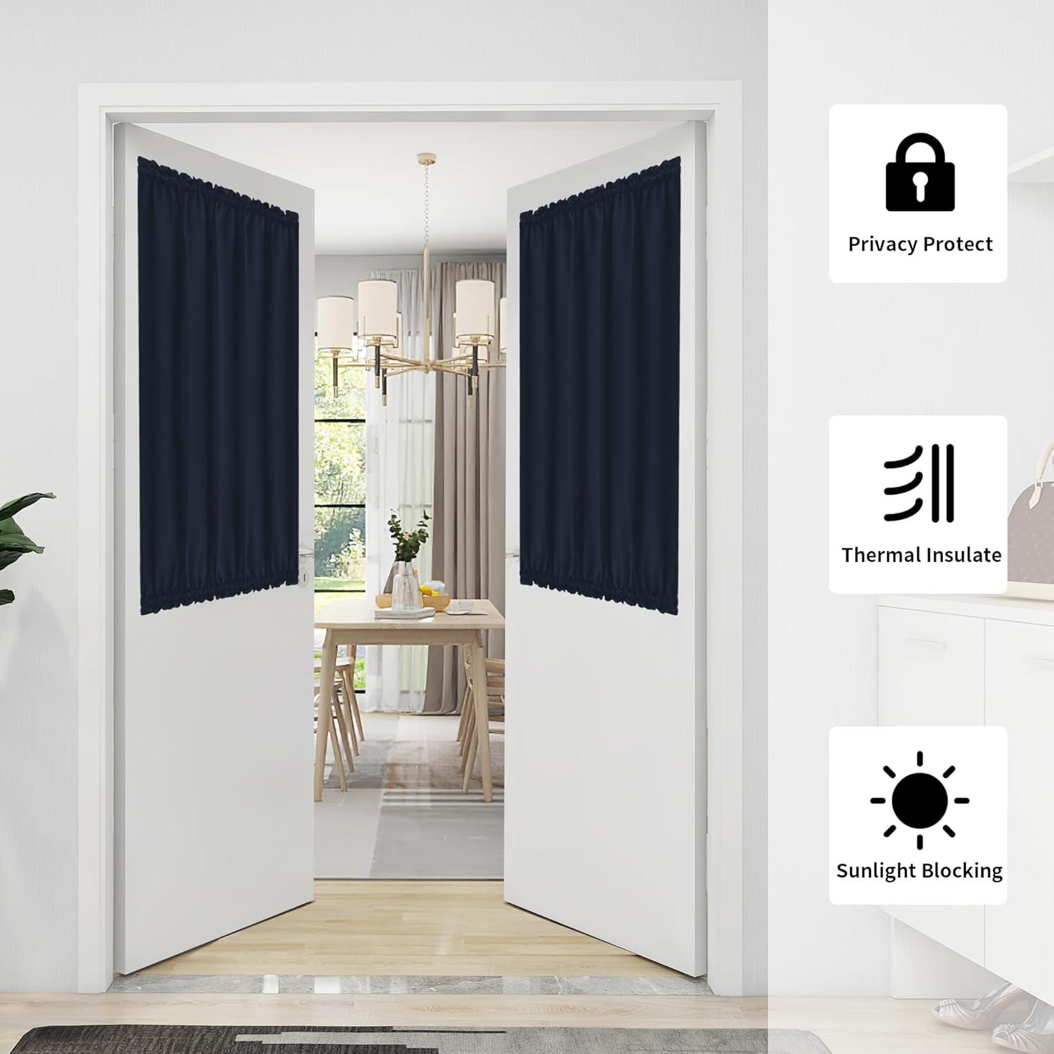 image:imageEasyGoing Blackout Door Curtains Rod Pocket Privacy Light Filtering Sidelight Curtains for French Door 1 Panel 25x40 inch GrayNavy