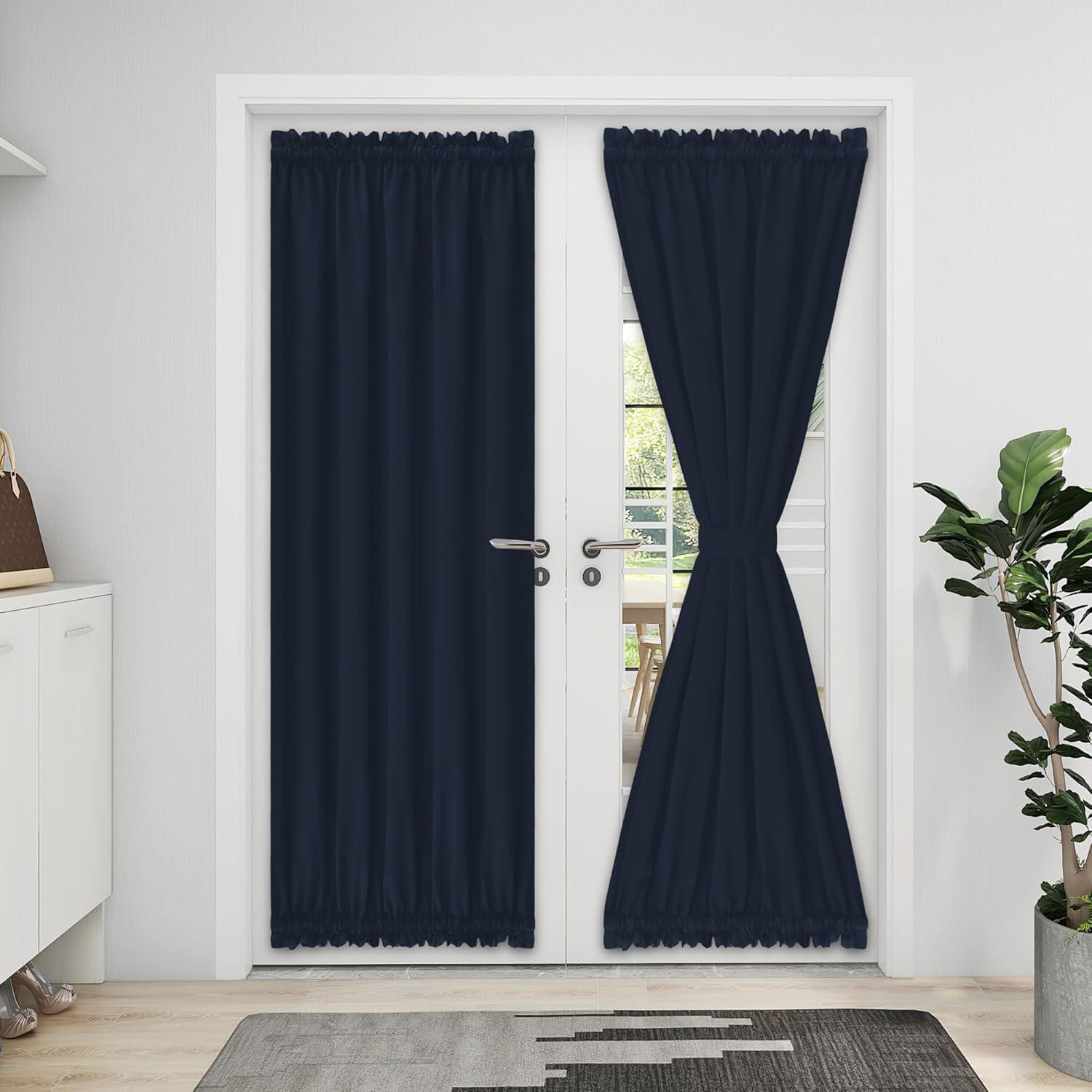 image:imageEasyGoing Blackout Door Curtains Rod Pocket Privacy Light Filtering Sidelight Curtains for French Door 1 Panel 25x40 inch GrayNavy