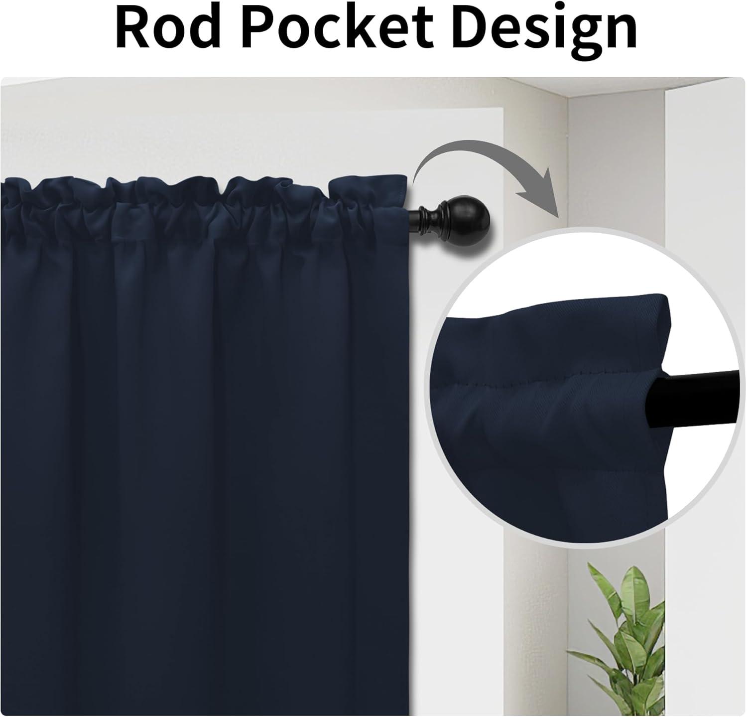 image:imageEasyGoing Blackout Door Curtains Rod Pocket Privacy Light Filtering Sidelight Curtains for French Door 1 Panel 25x40 inch GrayNavy
