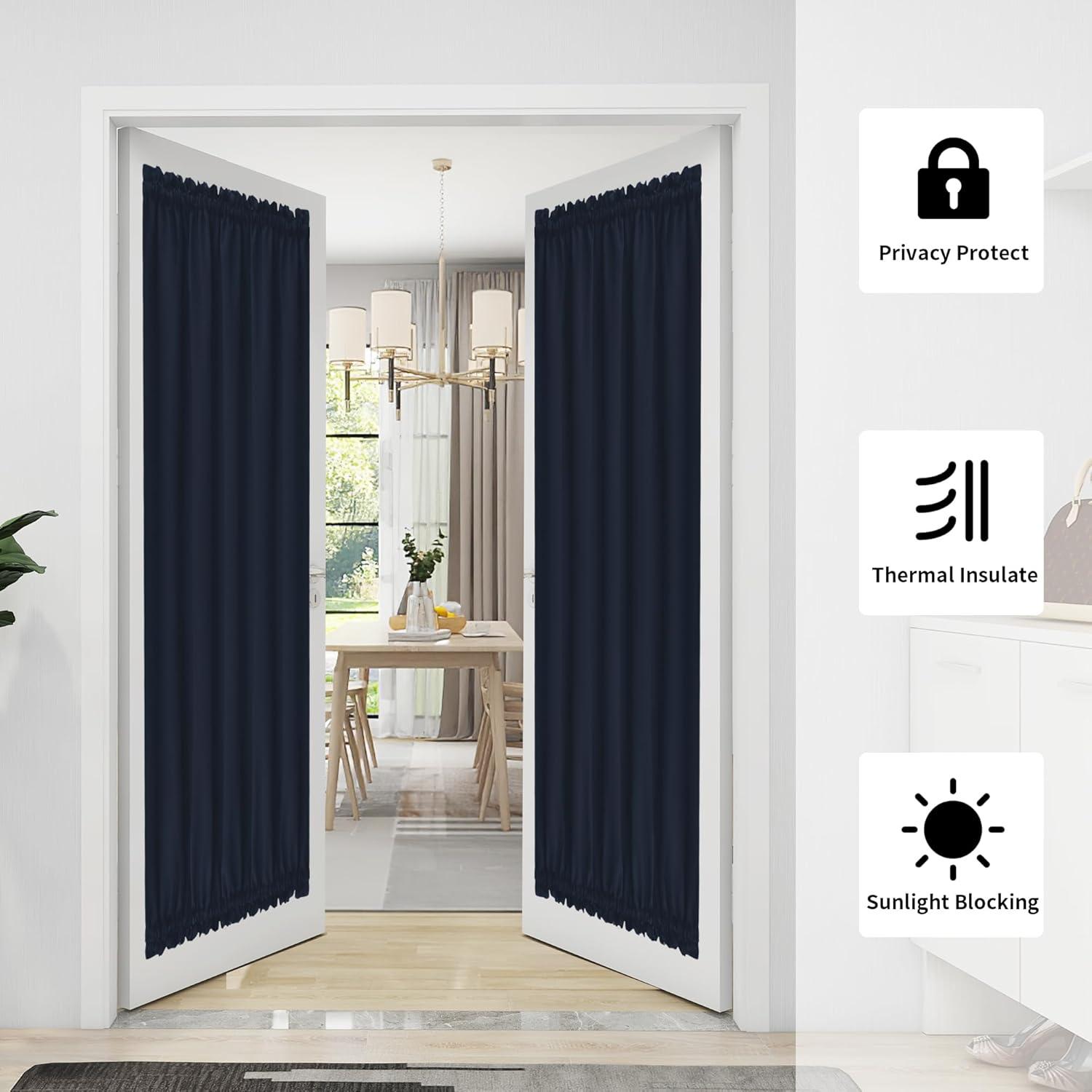 image:imageEasyGoing Blackout Door Curtains Rod Pocket Privacy Light Filtering Sidelight Curtains for French Door 1 Panel 25x40 inch GrayNavy