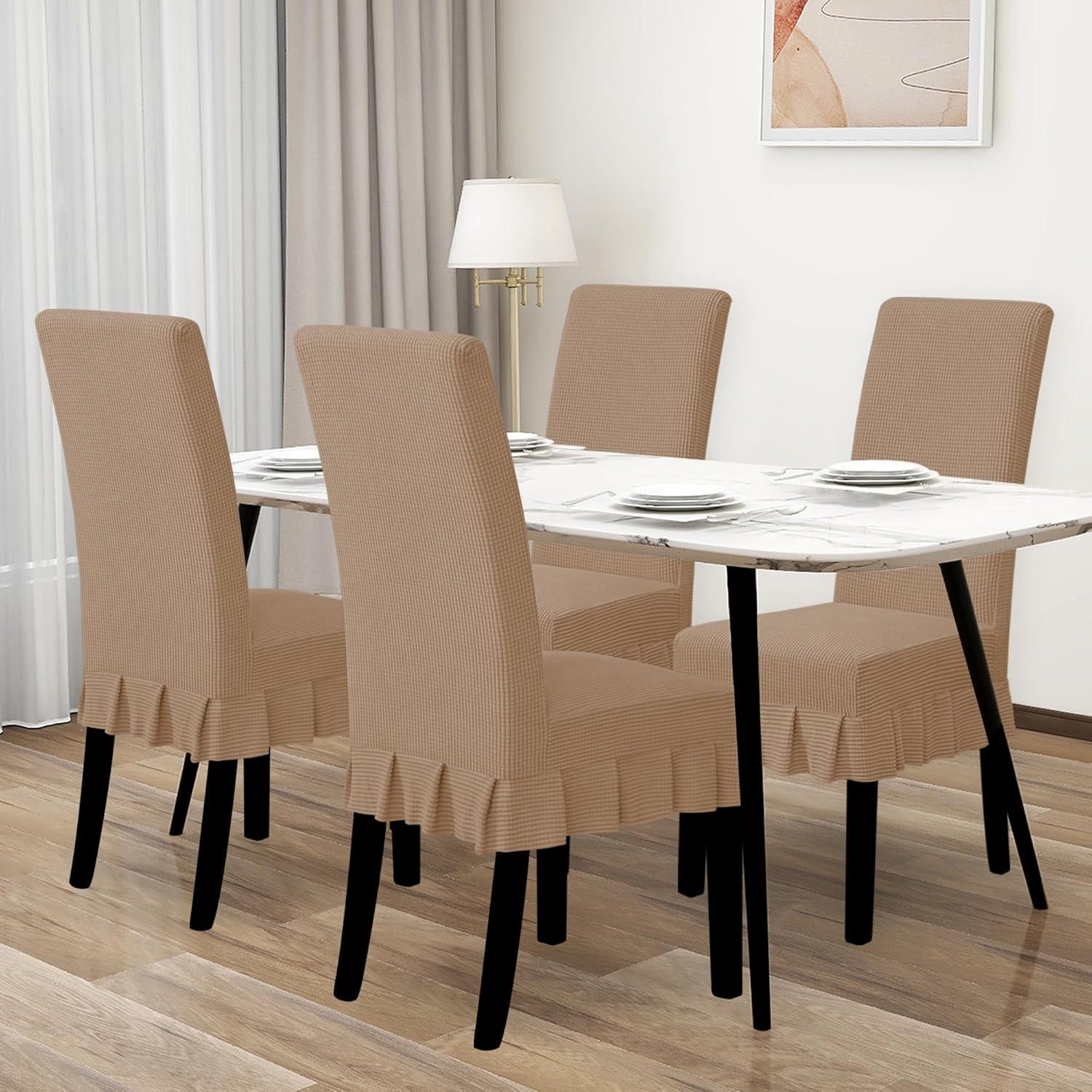 image:imageEasyGoing Dining Chair Covers Stretch Parsons Chair Slipcover with Skirt Chair Covers for Dining Room Restaurant Banquet 2 PCS Light GrayCamel
