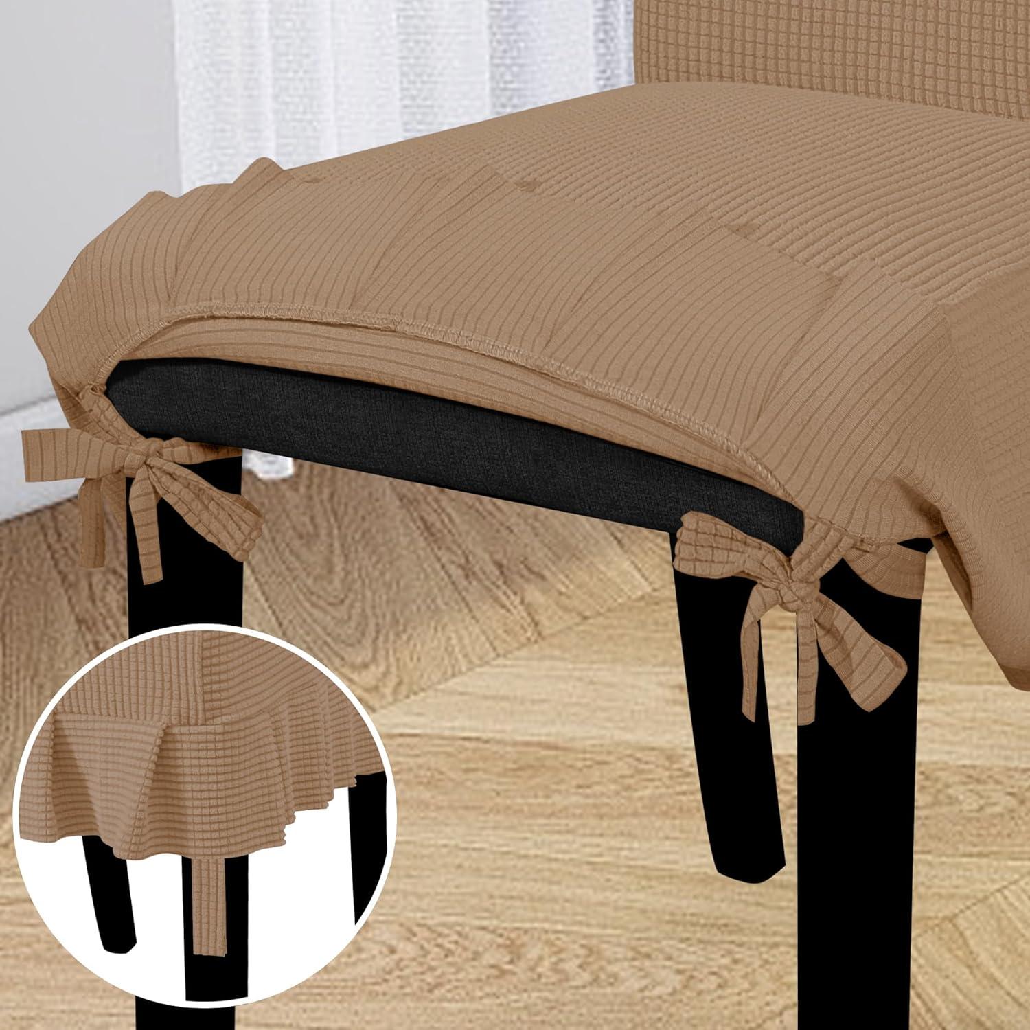 image:imageEasyGoing Dining Chair Covers Stretch Parsons Chair Slipcover with Skirt Chair Covers for Dining Room Restaurant Banquet 2 PCS Light GrayCamel