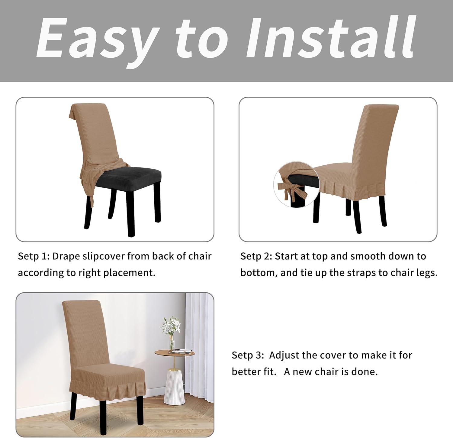 image:imageEasyGoing Dining Chair Covers Stretch Parsons Chair Slipcover with Skirt Chair Covers for Dining Room Restaurant Banquet 2 PCS Light GrayCamel