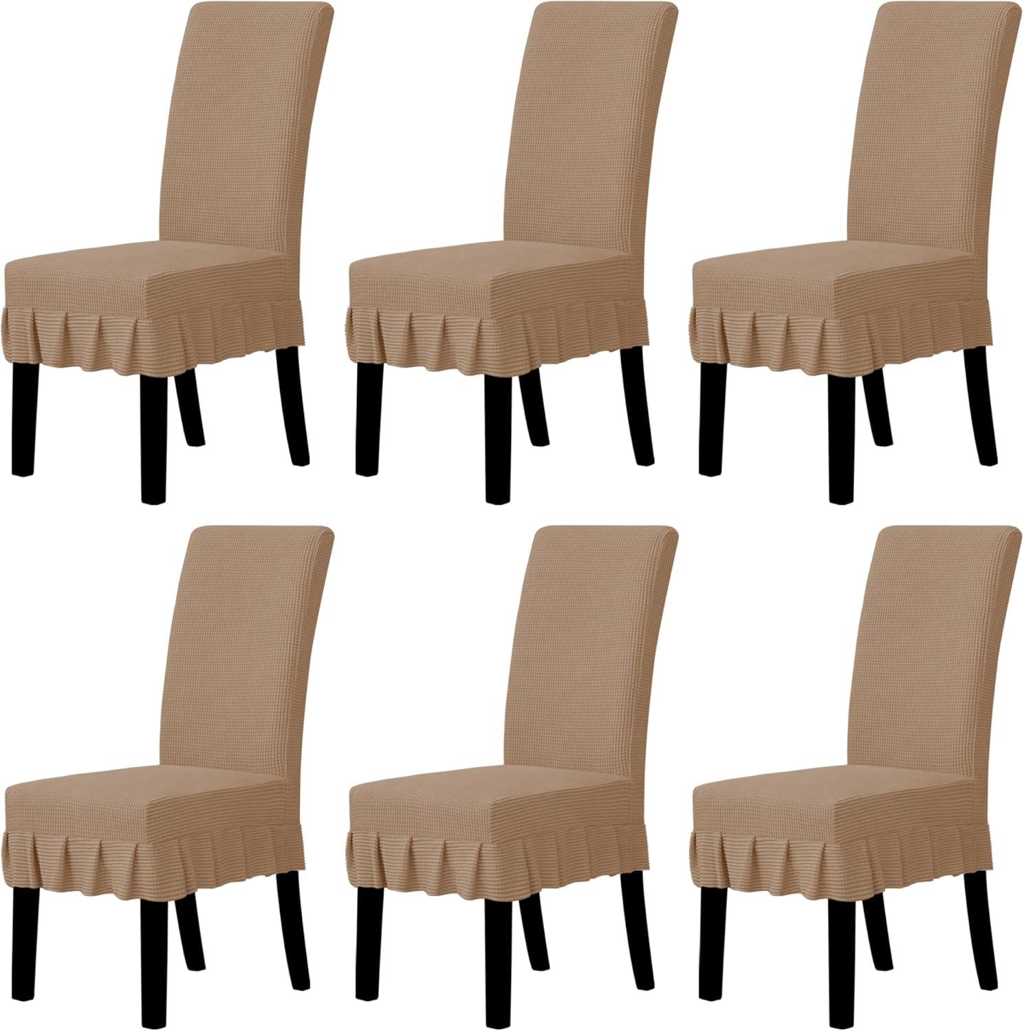 image:imageEasyGoing Dining Chair Covers Stretch Parsons Chair Slipcover with Skirt Chair Covers for Dining Room Restaurant Banquet 2 PCS Light GrayCamel