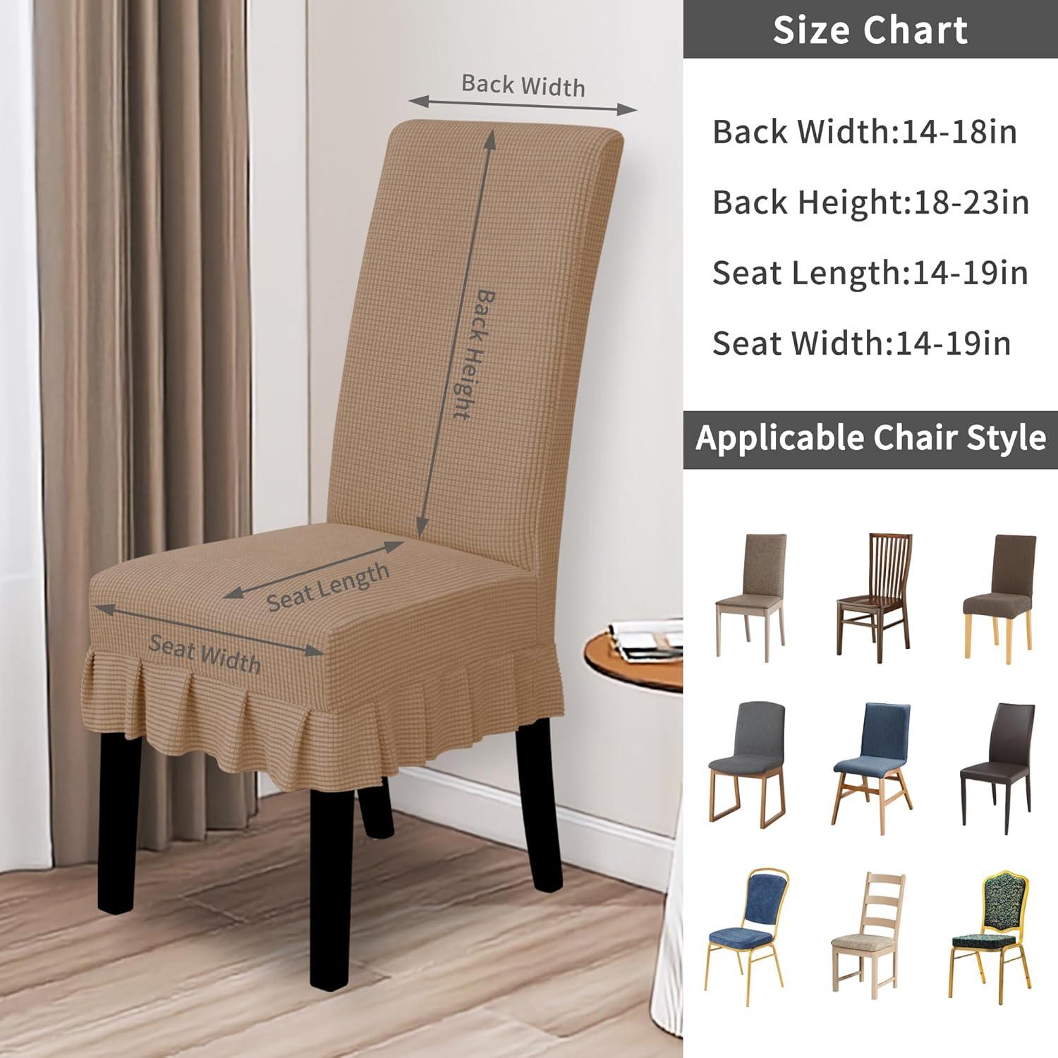 image:imageEasyGoing Dining Chair Covers Stretch Parsons Chair Slipcover with Skirt Chair Covers for Dining Room Restaurant Banquet 2 PCS Light GrayCamel