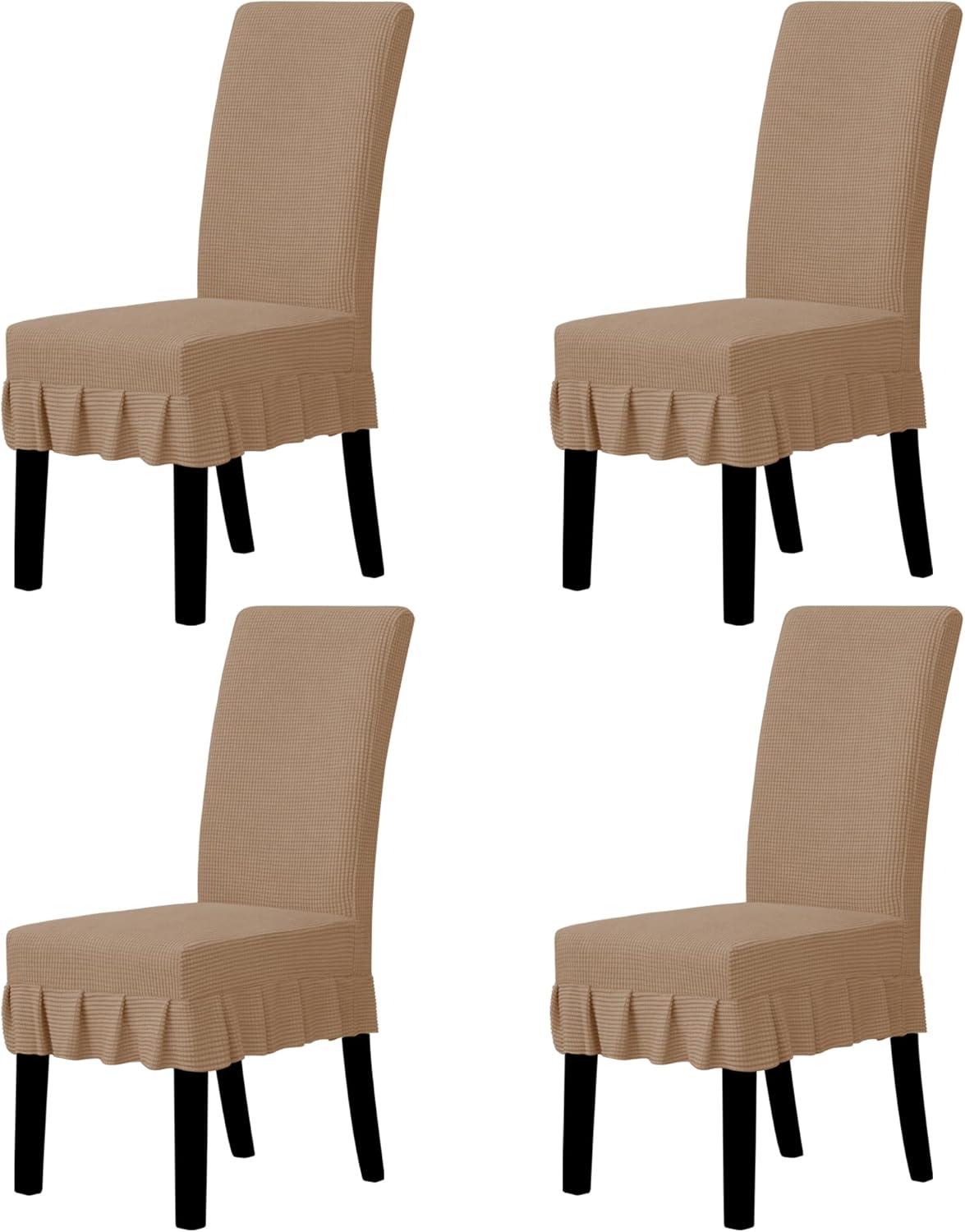 image:imageEasyGoing Dining Chair Covers Stretch Parsons Chair Slipcover with Skirt Chair Covers for Dining Room Restaurant Banquet 2 PCS Light GrayCamel