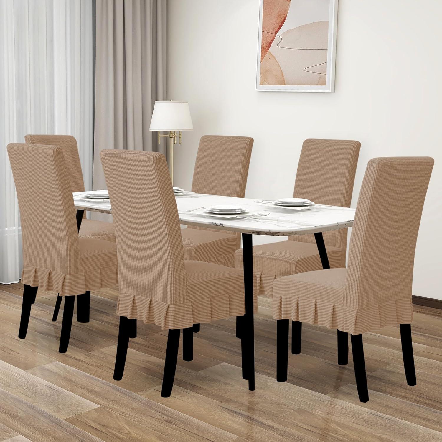 image:imageEasyGoing Dining Chair Covers Stretch Parsons Chair Slipcover with Skirt Chair Covers for Dining Room Restaurant Banquet 2 PCS Light GrayCamel