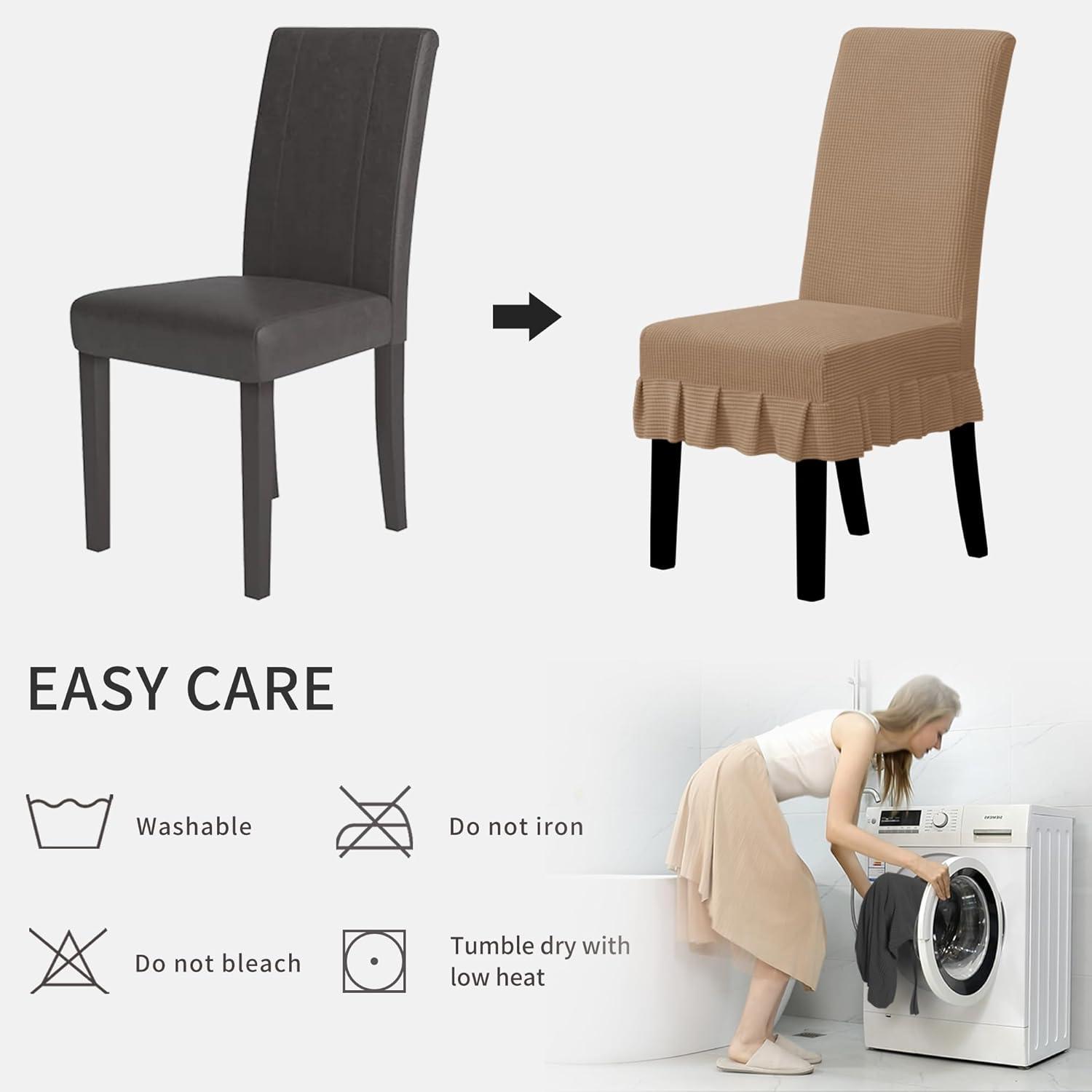 image:imageEasyGoing Dining Chair Covers Stretch Parsons Chair Slipcover with Skirt Chair Covers for Dining Room Restaurant Banquet 2 PCS Light GrayCamel