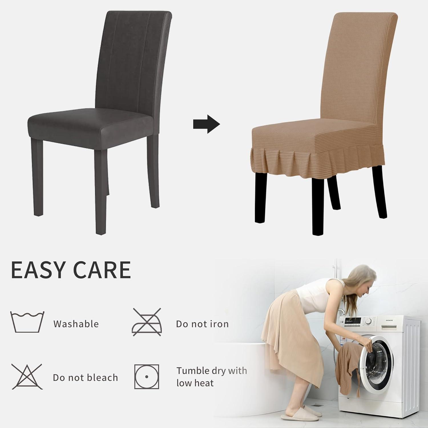 image:imageEasyGoing Dining Chair Covers Stretch Parsons Chair Slipcover with Skirt Chair Covers for Dining Room Restaurant Banquet 2 PCS Light GrayCamel