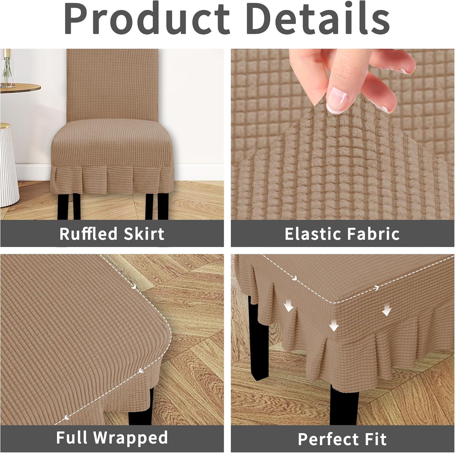image:imageEasyGoing Dining Chair Covers Stretch Parsons Chair Slipcover with Skirt Chair Covers for Dining Room Restaurant Banquet 2 PCS Light GrayCamel