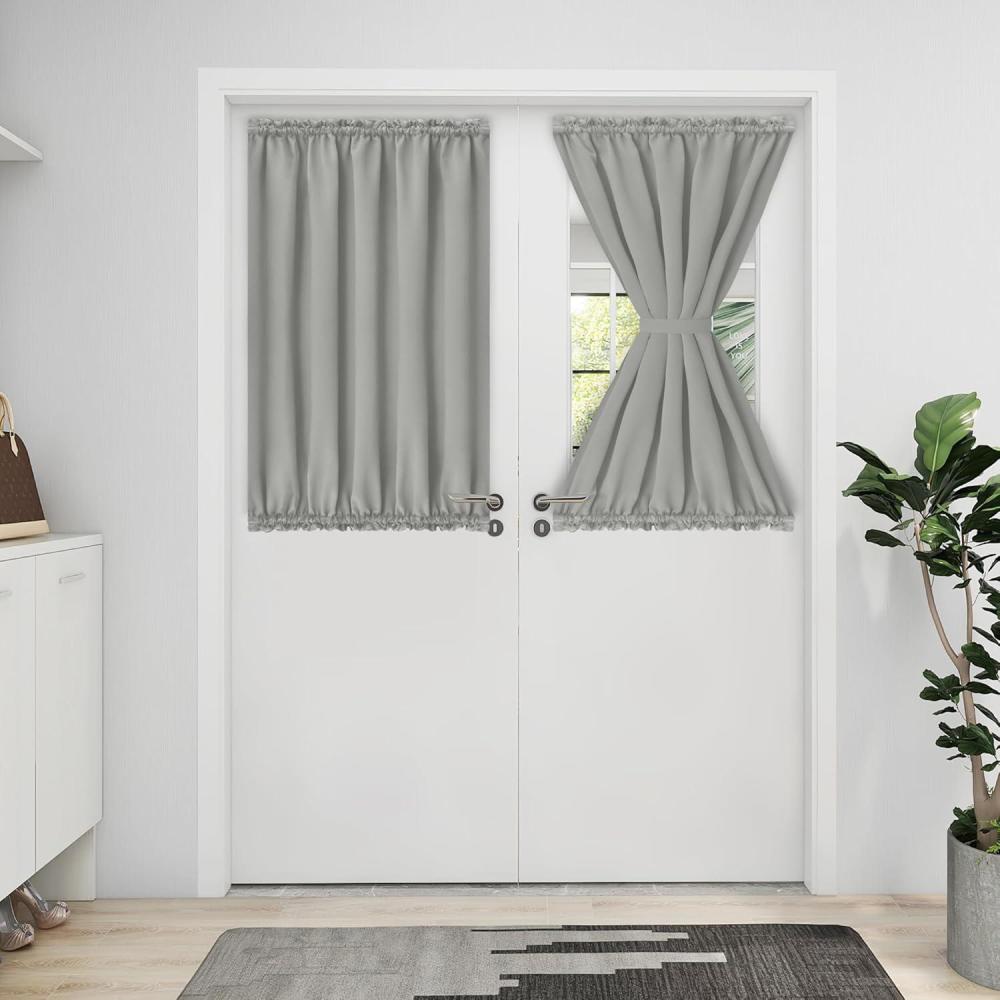 image:imageEasyGoing Blackout Door Curtains Rod Pocket Privacy Light Filtering Sidelight Curtains for French Door 1 Panel 25x40 inch GrayLight Gray