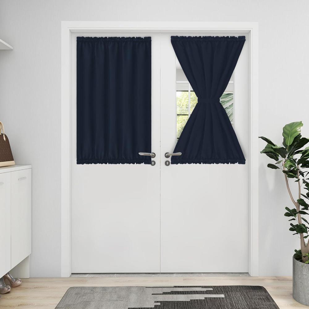 image:imageEasyGoing Blackout Door Curtains Rod Pocket Privacy Light Filtering Sidelight Curtains for French Door 1 Panel 25x40 inch GrayNavy