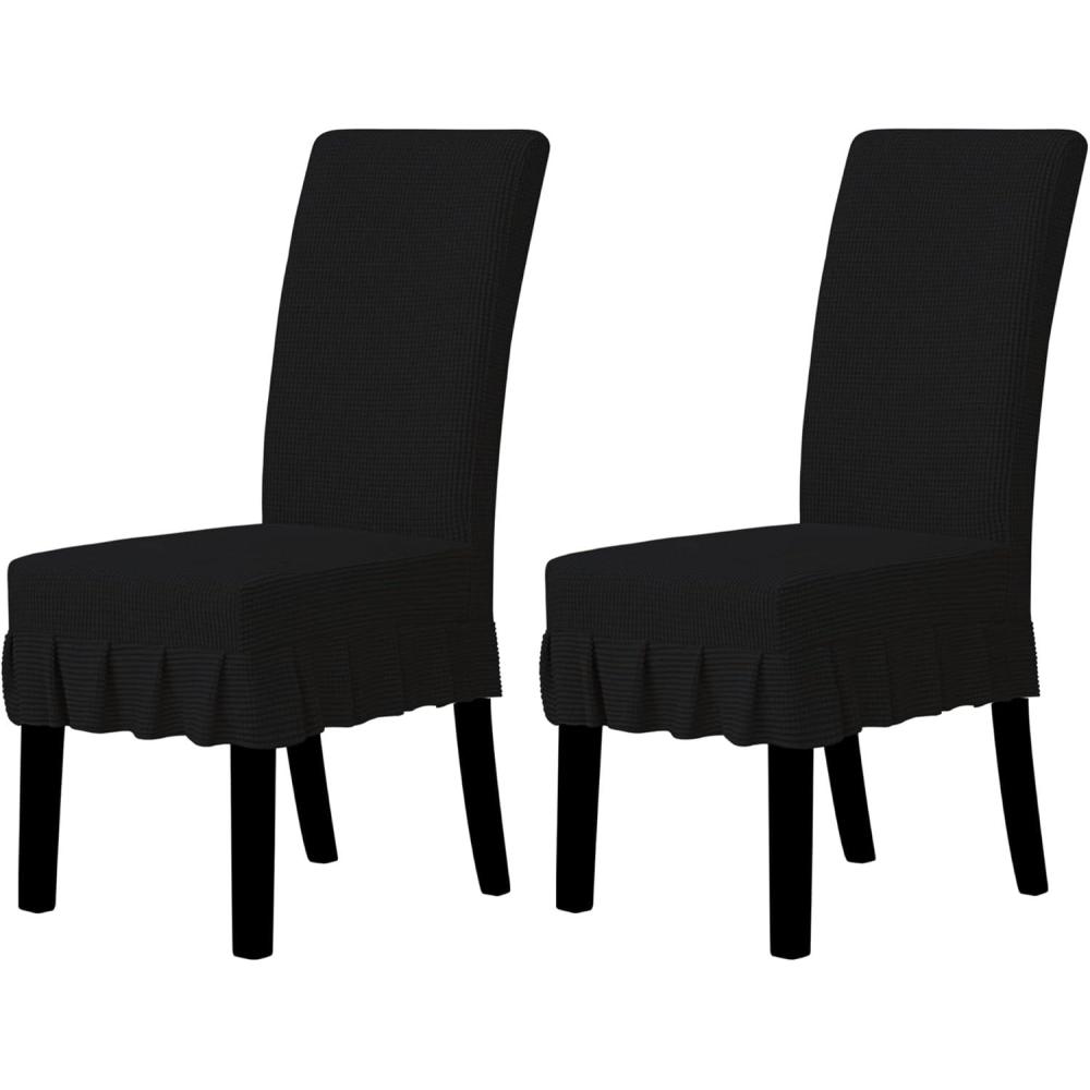 image:imageEasyGoing Dining Chair Covers Stretch Parsons Chair Slipcover with Skirt Chair Covers for Dining Room Restaurant Banquet 2 PCS Light GrayBlack