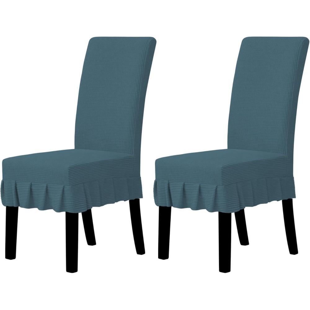 image:imageEasyGoing Dining Chair Covers Stretch Parsons Chair Slipcover with Skirt Chair Covers for Dining Room Restaurant Banquet 2 PCS Light GrayBluestone