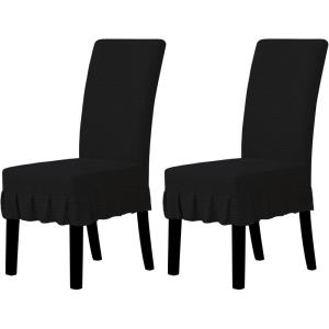 Easy-Going Dining Chair Covers Stretch Parsons Chair Slipcover with Skirt Chair Covers for Dining Room Restaurant Banquet (2 PCS, Light Gray)(Black)