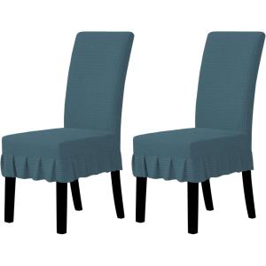 Easy-Going Dining Chair Covers Stretch Parsons Chair Slipcover with Skirt Chair Covers for Dining Room Restaurant Banquet (2 PCS, Light Gray)(Bluestone)