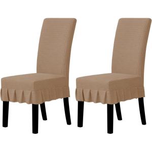 Easy-Going Dining Chair Covers Stretch Parsons Chair Slipcover with Skirt Chair Covers for Dining Room Restaurant Banquet (2 PCS, Light Gray)(Camel)