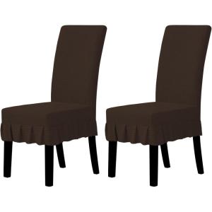 Easy-Going Dining Chair Covers Stretch Parsons Chair Slipcover with Skirt Chair Covers for Dining Room Restaurant Banquet (2 PCS, Light Gray)(Chocolate)
