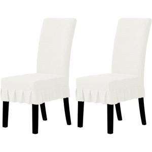 Easy-Going Dining Chair Covers Stretch Parsons Chair Slipcover with Skirt Chair Covers for Dining Room Restaurant Banquet (2 PCS, Light Gray)(Cream)