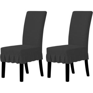 Easy-Going Dining Chair Covers Stretch Parsons Chair Slipcover with Skirt Chair Covers for Dining Room Restaurant Banquet (2 PCS, Light Gray)(Dark Gray)